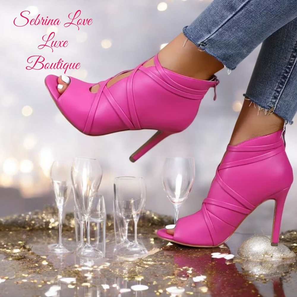 Hot Pink Peeptoe Heeled Ankle Boots